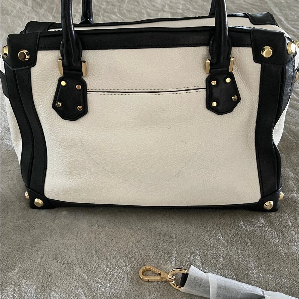 New Michael Kors White and Black Leather Satchel with Gold Hardware - Picture 2 of 6